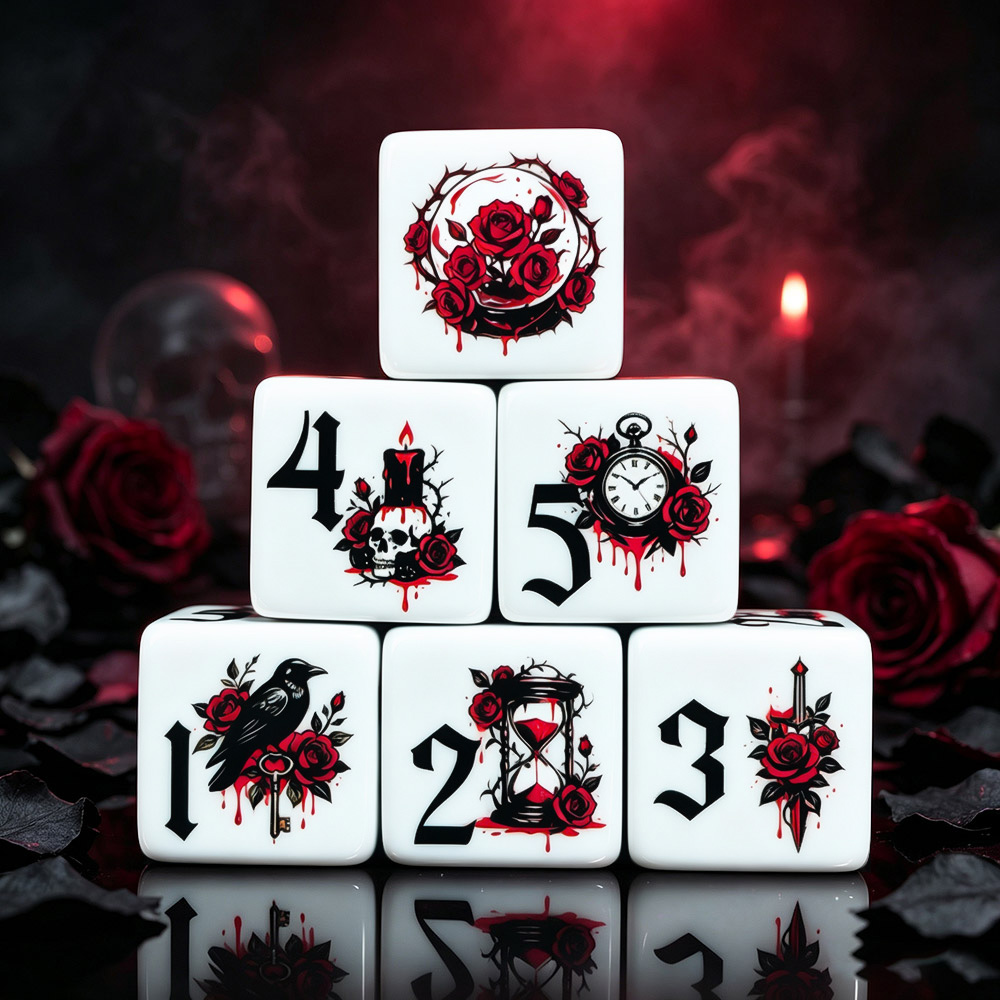 Board Game Print - 12 Adet Gotik Gül 16MM Baskılı